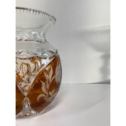 VASO CRISTALLO BOEMIA DECORO FLOREALE MOLATO CUT TO CLEAR AMBRA TRASPARENTE '900