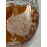 VASO CRISTALLO BOEMIA DECORO FLOREALE MOLATO CUT TO CLEAR AMBRA TRASPARENTE '900