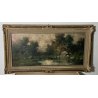 ANTICO QUADRO DIPINTO OLIO I. Karpoff CORNICE PAESAGGIO LACUSTRE FIUME BOSCO OLD