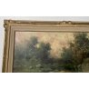 ANTICO QUADRO DIPINTO OLIO I. Karpoff CORNICE PAESAGGIO LACUSTRE FIUME BOSCO OLD