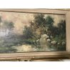ANTICO QUADRO DIPINTO OLIO I. Karpoff CORNICE PAESAGGIO LACUSTRE FIUME BOSCO OLD