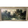 ANTICO QUADRO DIPINTO OLIO I. Karpoff CORNICE PAESAGGIO LACUSTRE FIUME BOSCO OLD
