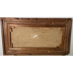 ANTICO QUADRO DIPINTO OLIO I. Karpoff CORNICE PAESAGGIO LACUSTRE FIUME BOSCO OLD