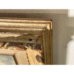 ANTICO QUADRO DIPINTO OLIO I. Karpoff CORNICE PAESAGGIO LACUSTRE FIUME BOSCO OLD