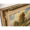 ANTICO QUADRO DIPINTO OLIO I. Karpoff CORNICE PAESAGGIO LACUSTRE FIUME BOSCO OLD