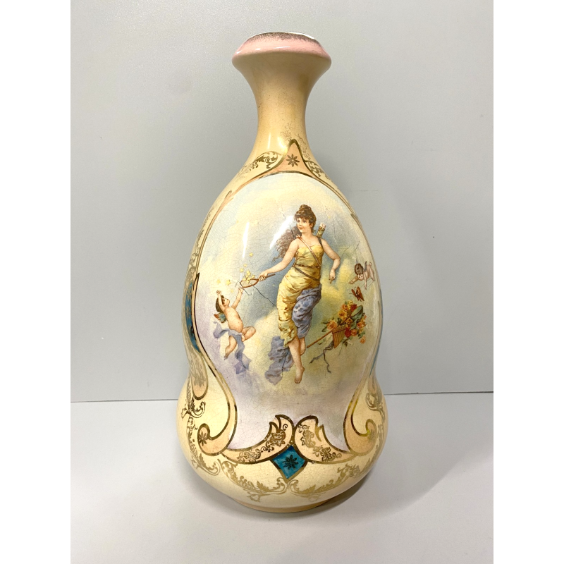 ANTICO GRANDE VASO Porcellana Vittoriano DECORO TRANSFER PRINTING MANONUALE '800