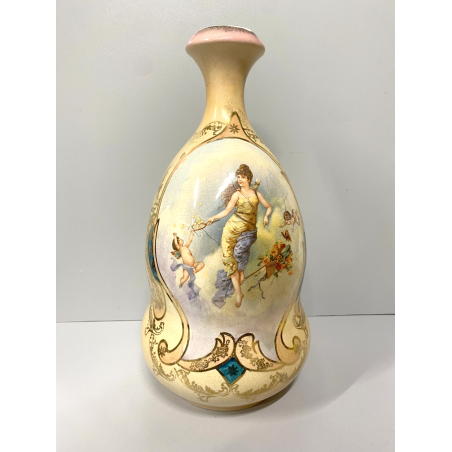 ANTICO GRANDE VASO Porcellana Vittoriano DECORO TRANSFER PRINTING MANONUALE '800