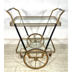 ANTICO CARRELLO BAR DESIGN CESARE LACCA ANNI 50 LEGNO OTTONE CARRELLINO VASSOIO