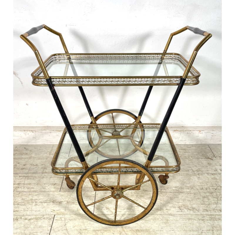 ANTICO CARRELLO BAR DESIGN CESARE LACCA ANNI 50 LEGNO OTTONE CARRELLINO VASSOIO