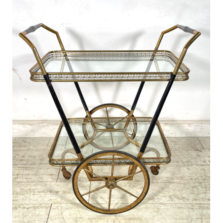 ANTICO CARRELLO BAR DESIGN CESARE LACCA ANNI 50 LEGNO OTTONE CARRELLINO VASSOIO