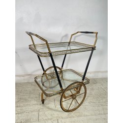 ANTICO CARRELLO BAR DESIGN CESARE LACCA ANNI 50 LEGNO OTTONE CARRELLINO VASSOIO