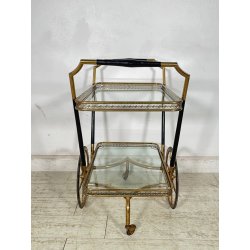 ANTICO CARRELLO BAR DESIGN CESARE LACCA ANNI 50 LEGNO OTTONE CARRELLINO VASSOIO