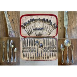 SET POSATE VINTAGE 12 Pers. METALLO PLACCATO ARGENTO 800 DESIGN CLASSICO '40/'50