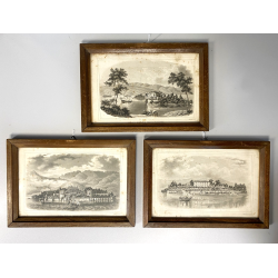 ANTICO TRITTICO STAMPA Dis. Falkaiser INCISIONI LITOGRAFIA ISOLE LAGO MAGGIORE