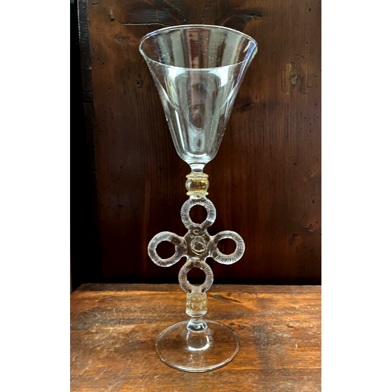 CALICE TIPETTO VENEZIANO VETRO SOFFIATO DI MURANO ORO  26 cm/h VINTAGE '50