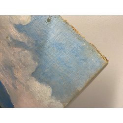 ANTICO PICCOLO DIPINTO OLIO CARTONE PAESAGGIO VEDUTA GIARDINI LAGO MAGGIORE '900