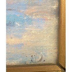 ANTICO PICCOLO DIPINTO OLIO CARTONE VEDUTA Castelli di Cannnero LAGO MAGGIORE