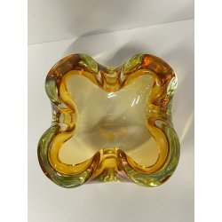 CIOTOLA POSACENERE VETRO SOMMERSO MURANO SVUOTA TASCHE COLOR AMBRA VERDE ITALIA