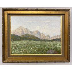 ANTICO PICCOLO DIPINTO OLIO PAESAGGIO MONTANO DIVISIONISTA IMPRESSIONISTA '900