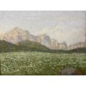 ANTICO PICCOLO DIPINTO OLIO PAESAGGIO MONTANO DIVISIONISTA IMPRESSIONISTA '900