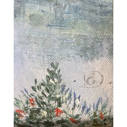 ANTICO PICCOLO DIPINTO OLIO PAESAGGIO VEDUTA STRESA BAVENO LAGO MAGGIORE '900