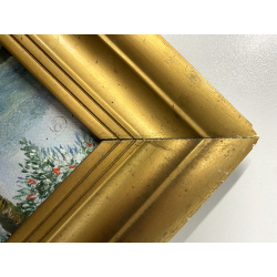 ANTICO PICCOLO DIPINTO OLIO PAESAGGIO VEDUTA STRESA BAVENO LAGO MAGGIORE '900