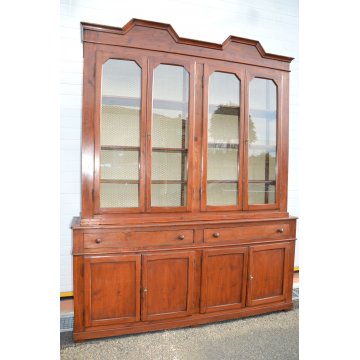 GRANDE ANTICA LIBRERIA ABETE MASSELLO EPOCA 1800 CREDENZA VETRINA CRISTALLIERA