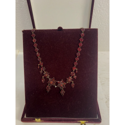 STUPENDA ANTICA COLLANA VITTORIANA GRANATO BOEMIA FIORE TOMBAK COLLIER NECKLACE