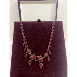 STUPENDA ANTICA COLLANA VITTORIANA GRANATO BOEMIA FIORE TOMBAK COLLIER NECKLACE