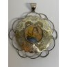 GRANDE MEDAGLIONE CIONDOLO CAPOCULLA MADONNA con BAMBINO RELIGIOSO ARGENTO 925