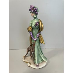 ANTICA FIGURA PORCELLANA CAPODIMONTE G. Cappè LADY WITH DOG NOBIL DONNA '900