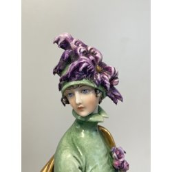 ANTICA FIGURA PORCELLANA CAPODIMONTE G. Cappè LADY WITH DOG NOBIL DONNA '900