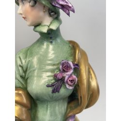 ANTICA FIGURA PORCELLANA CAPODIMONTE G. Cappè LADY WITH DOG NOBIL DONNA '900