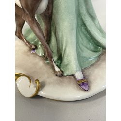 ANTICA FIGURA PORCELLANA CAPODIMONTE G. Cappè LADY WITH DOG NOBIL DONNA '900