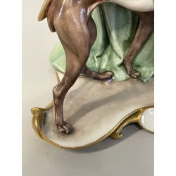 ANTICA FIGURA PORCELLANA CAPODIMONTE G. Cappè LADY WITH DOG NOBIL DONNA '900