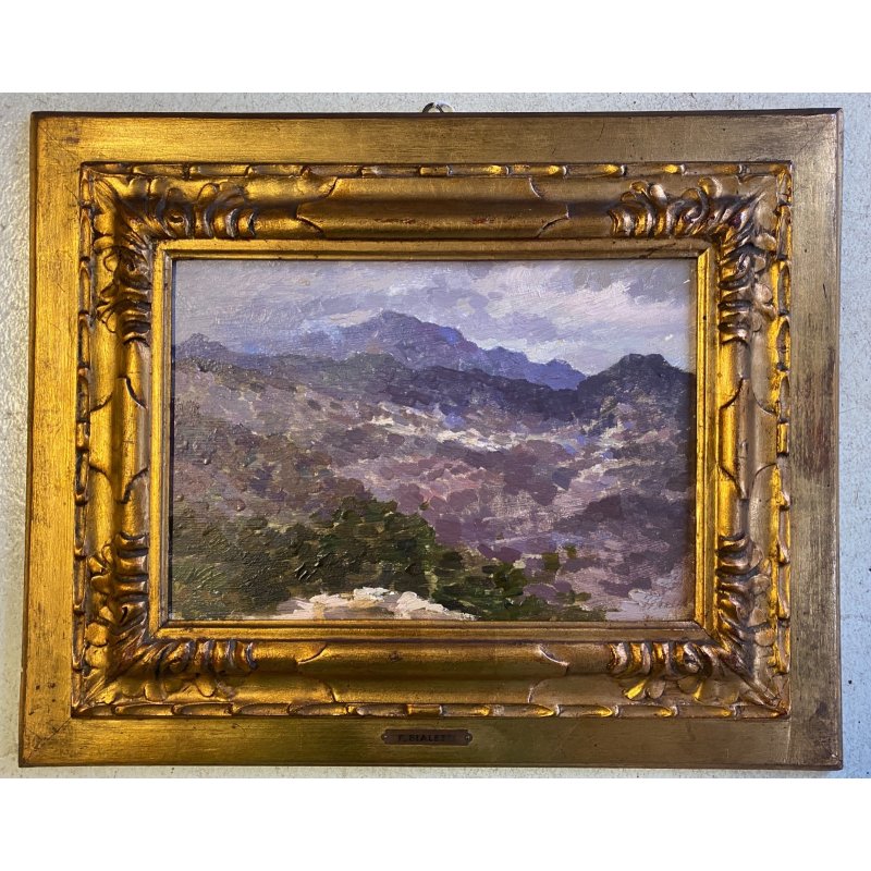 ANTICO DIPINTO OLIO Ferdinando Bialetti PAESAGGIO ALPINO MONTAGNA BOZZETTO 1926