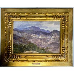 ANTICO DIPINTO OLIO Ferdinando Bialetti PAESAGGIO ALPINO MONTAGNA BOZZETTO 1926