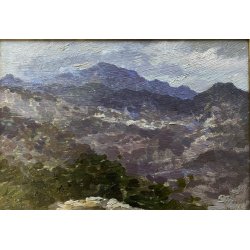 ANTICO DIPINTO OLIO Ferdinando Bialetti PAESAGGIO ALPINO MONTAGNA BOZZETTO 1926