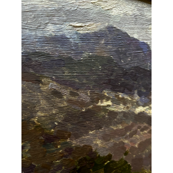 ANTICO DIPINTO OLIO Ferdinando Bialetti PAESAGGIO ALPINO MONTAGNA BOZZETTO 1926