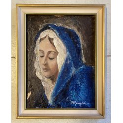 DIPINTO OLIO P. Rampoldi RITRATTO MADONNA VERGINE MARIA MATERICO RELIGIOSO '900