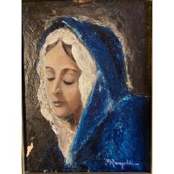 DIPINTO OLIO P. Rampoldi RITRATTO MADONNA VERGINE MARIA MATERICO RELIGIOSO '900