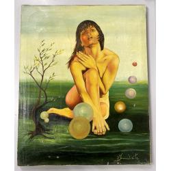 RITRATTO DIPINTO OLIO TELA Luigi Immediata NUDO FEMMINILE SFONDO SURREALE '900