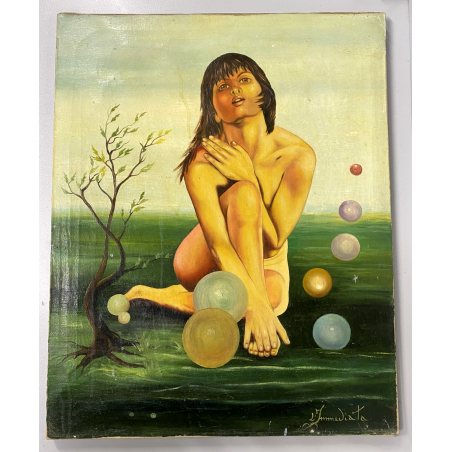 RITRATTO DIPINTO OLIO TELA Luigi Immediata NUDO FEMMINILE SFONDO SURREALE '900