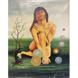 RITRATTO DIPINTO OLIO TELA Luigi Immediata NUDO FEMMINILE SFONDO SURREALE '900