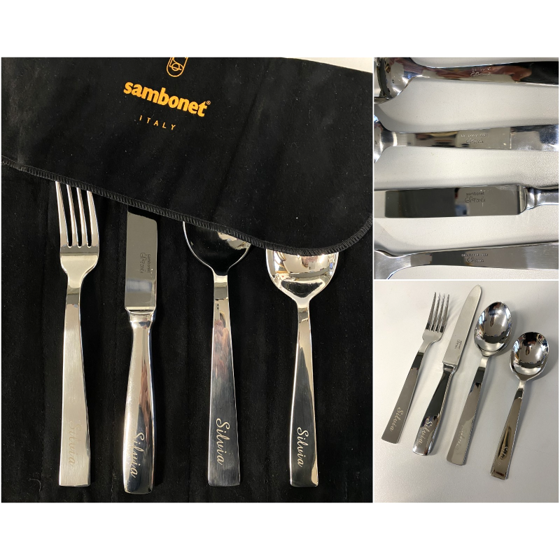 SET POSATE 4 Pz. Sambonet ACCIAIO INOX  DESIGN Gio Ponti PERSONALIZZATE Silvia