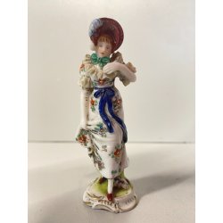 STATUINA VINTAGE FIGURA DAMA CAPPELLO PORCELLANA Meissen 1964 COLLEZIONE 8,5cm7h
