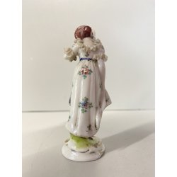 STATUINA VINTAGE FIGURA DAMA CAPPELLO PORCELLANA Meissen 1964 COLLEZIONE 8,5cm7h