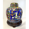 VASO CINESE GINGER JAR CLOISONNE SMALTO POLICROMO DECORO FLOREALE BASE LEGNO