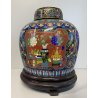 VASO CINESE GINGER JAR CLOISONNE SMALTO POLICROMO DECORO FLOREALE BASE LEGNO