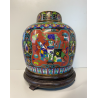 VASO CINESE GINGER JAR CLOISONNE SMALTO POLICROMO DECORO FLOREALE BASE LEGNO